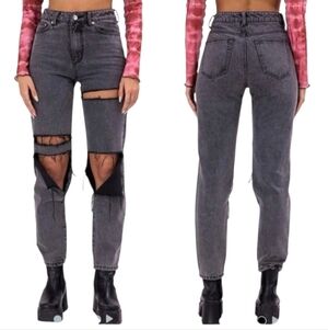 ADIKA Distressed Gray Wash High Waisted Straight Leg Jeans